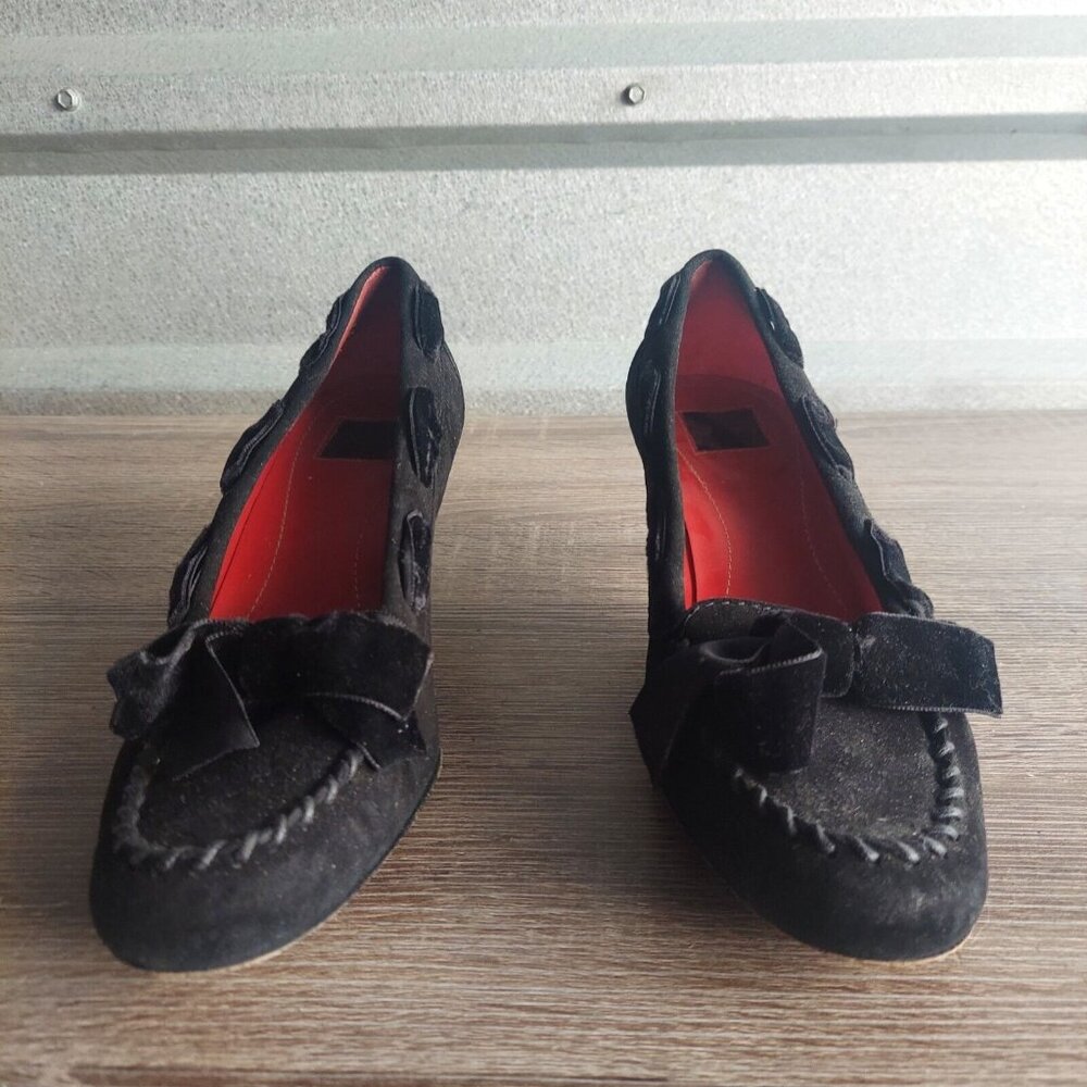 Coach Black Suede Velvet Trim Pumps Shoes Heels w/ Bow -  Size 6B